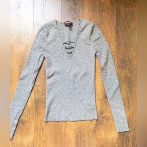 Express Long Sleeve Grey Officewear Stretchy SZ S Knit Top